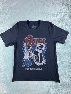 David Bowie 1972 World Tour Distressed Black Tee SM